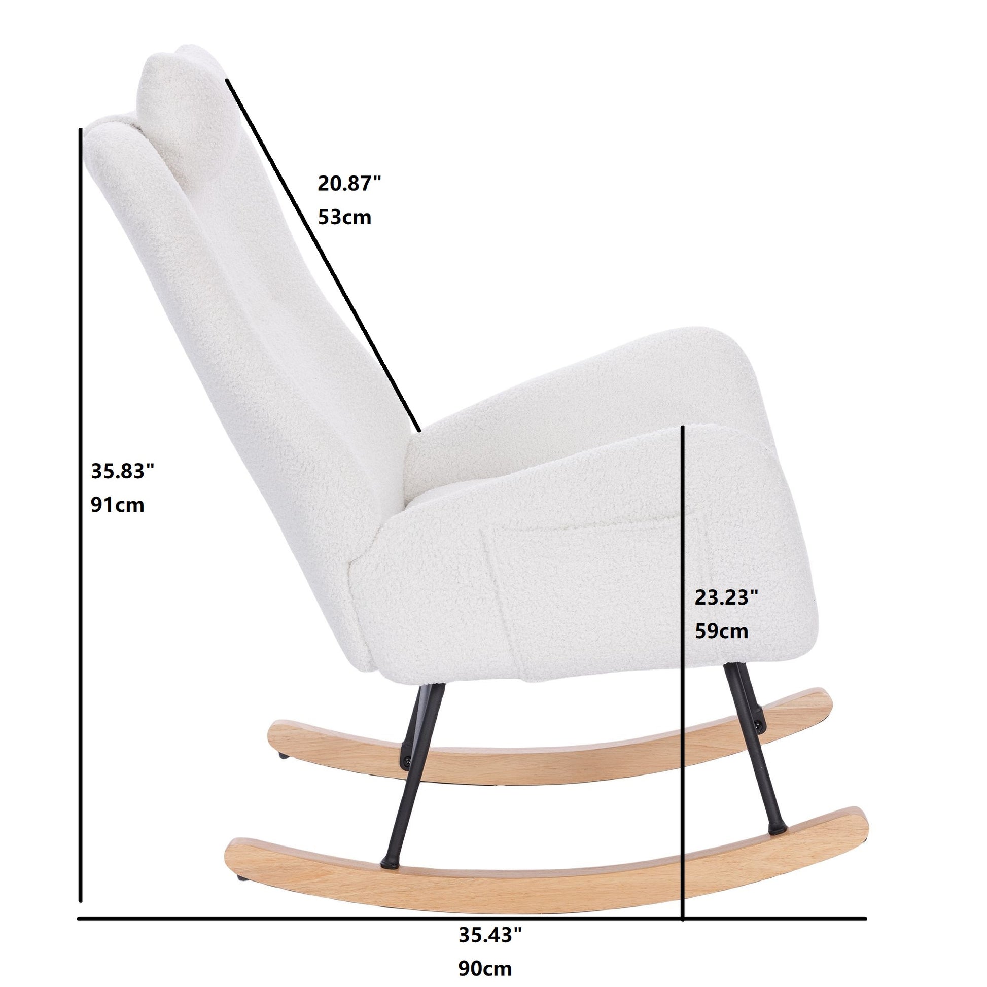 Teddy Upholstered Nursery Rocking Chair For Living Room Bedroom White Teddy White Foam Metal