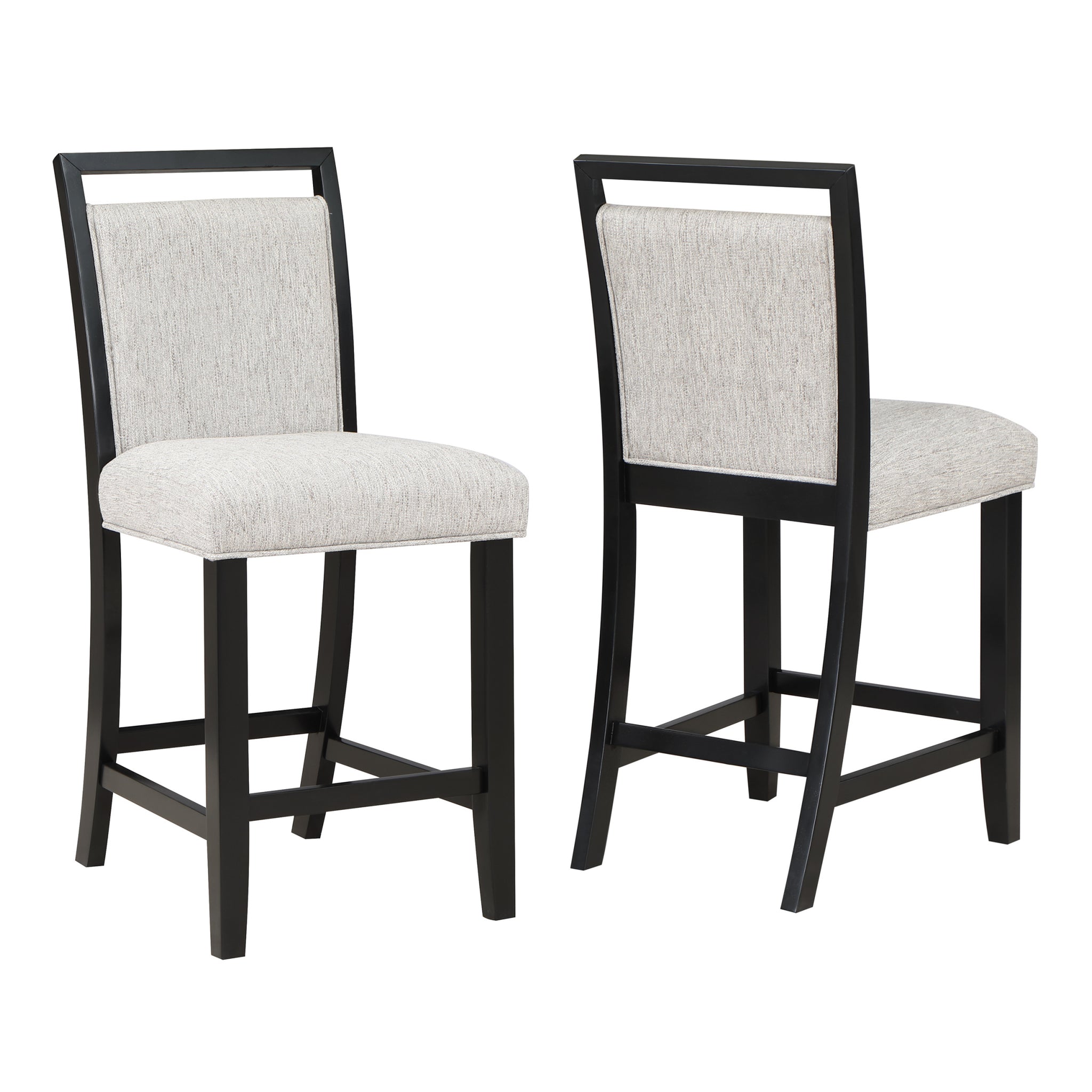 2Pc Farmhouse Counter Height Upholstered Dining Chair Stools Upholstered With Comfortable Gray Padded Fabric Black Finish Wooden Dining Room Furniture Gray Gray Farmhouse Side Chair Wood