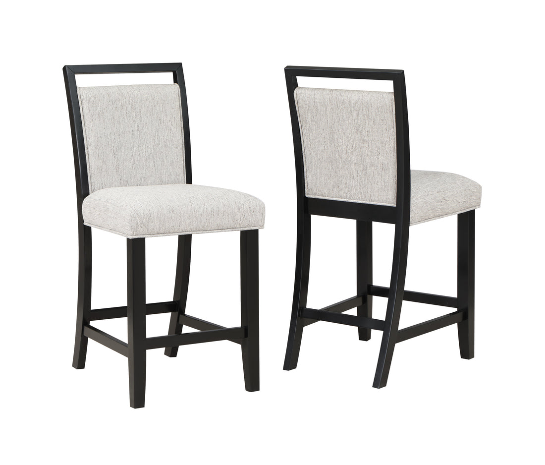 2Pc Farmhouse Counter Height Upholstered Dining Chair Stools Upholstered With Comfortable Gray Padded Fabric Black Finish Wooden Dining Room Furniture Gray Gray Farmhouse Side Chair Wood