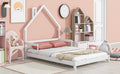 Full House Shaped Headboard Bed With Handrails ,Slats ,White Full White Wood Bedroom American Design Pine Bed Frame Pine