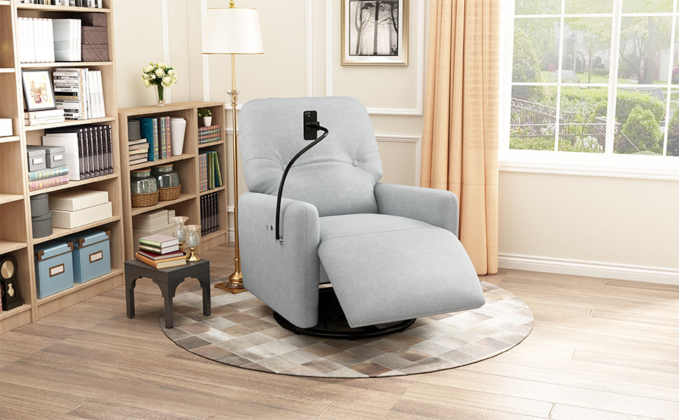 270 Degree Swivel Electric Recliner Home Theater Seating Single Reclining Sofa Rocking Motion Recliner With A Phone Holder For Living Room, Grey Grey Foam Polyester
