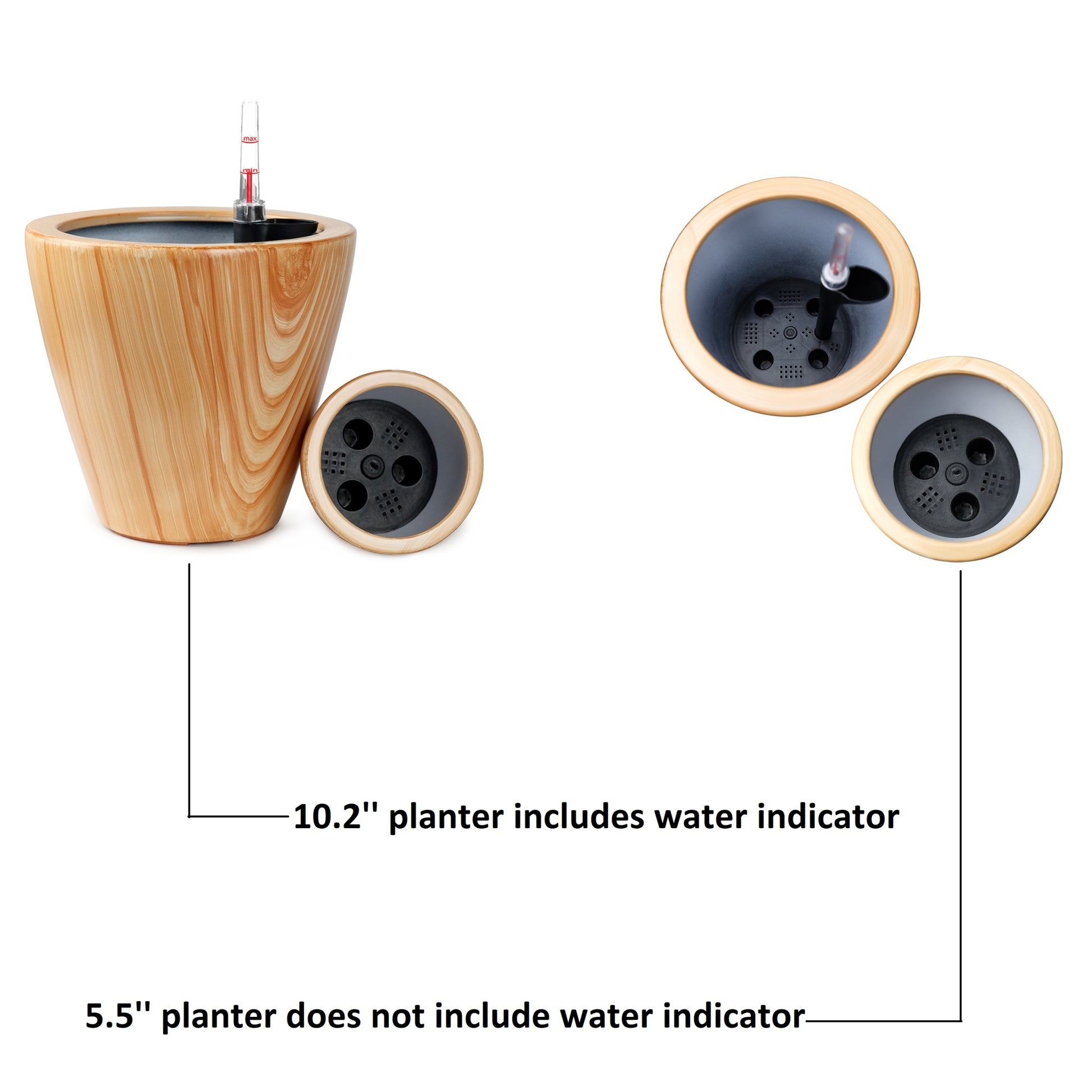 2 Pack 10 In. Light Wood Plastic Self Watering Planter Pot Light Brown Abs