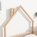Full House Shaped Headboard Floor Bed With Fence,Natural Full Natural Wood Bedroom American Design Pine Bed Frame Pine