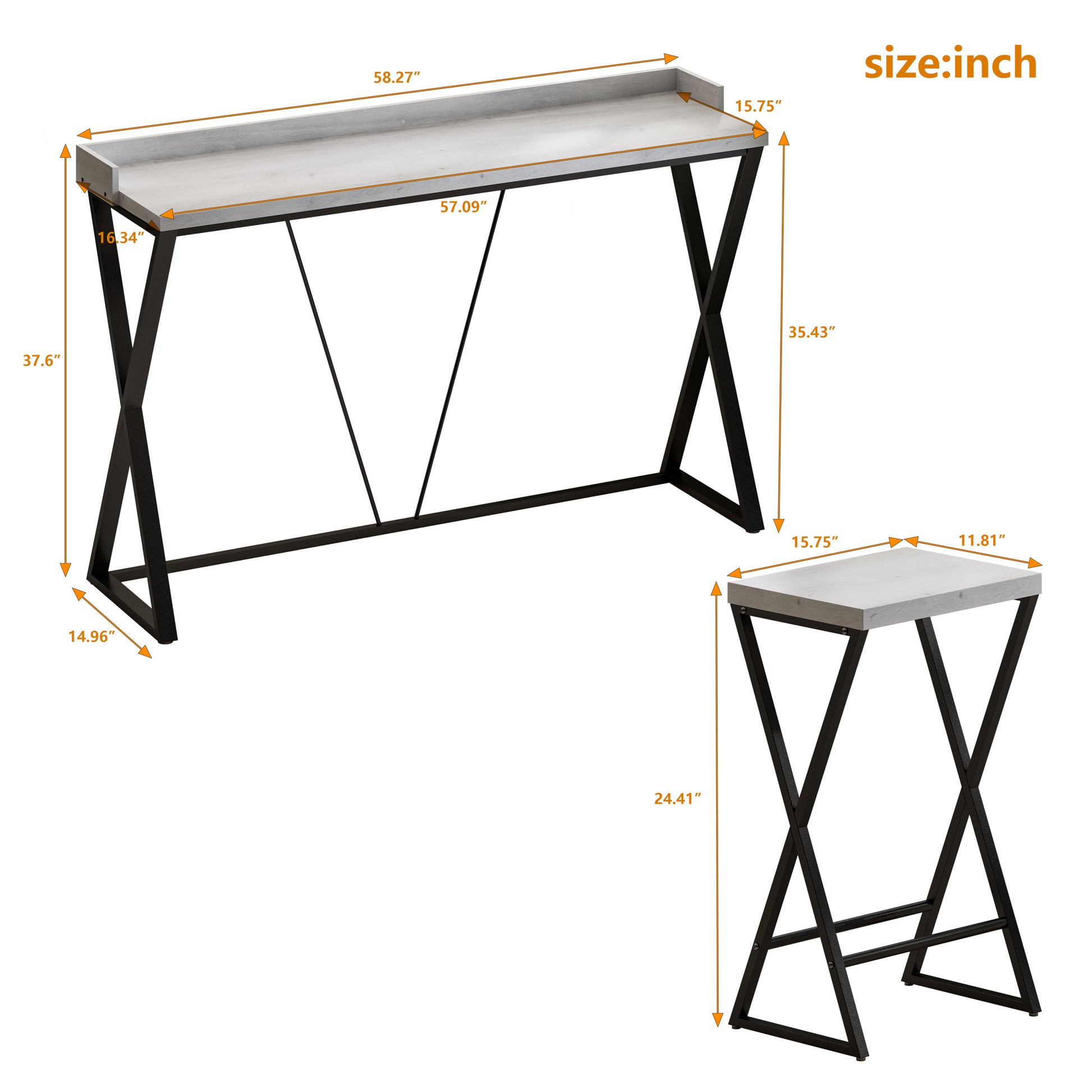Modern Design Kitchen Dining Table, Pub Table With X Shaped Table Legs, Long Dining Table Set With 3 Stools, Easy Assemble, Gray Gray Mdf Metal