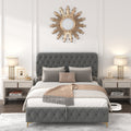 Full Platform Bed Frame With Pneumatic Hydraulic Function, Velvet Upholstered Bed With Deep Tufted Buttons, Lift Up Storage Bed With Hidden Underbed Oversized Storage, Gray Full Grey Velvet