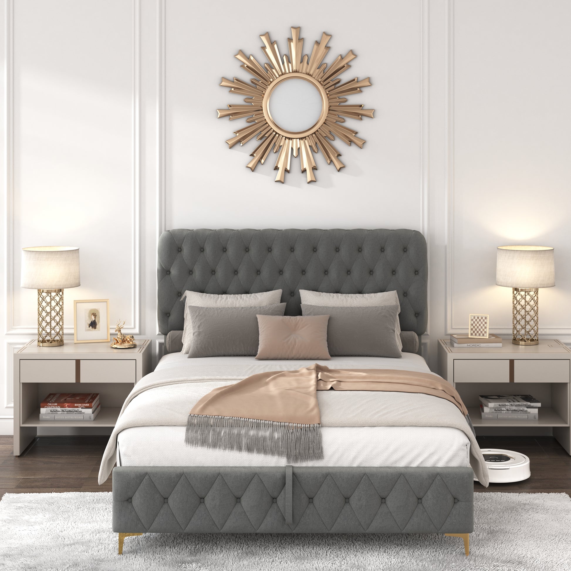 Full Platform Bed Frame With Pneumatic Hydraulic Function, Velvet Upholstered Bed With Deep Tufted Buttons, Lift Up Storage Bed With Hidden Underbed Oversized Storage, Gray Full Grey Velvet