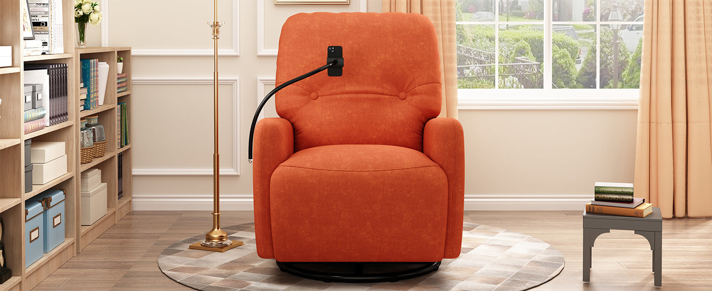 270 Degree Swivel Electric Recliner Home Theater Seating Single Reclining Sofa Rocking Motion Recliner With A Phone Holder For Living Room, Orange Orange Foam Polyester