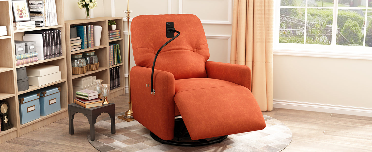 270 Degree Swivel Electric Recliner Home Theater Seating Single Reclining Sofa Rocking Motion Recliner With A Phone Holder For Living Room, Orange Orange Foam Polyester