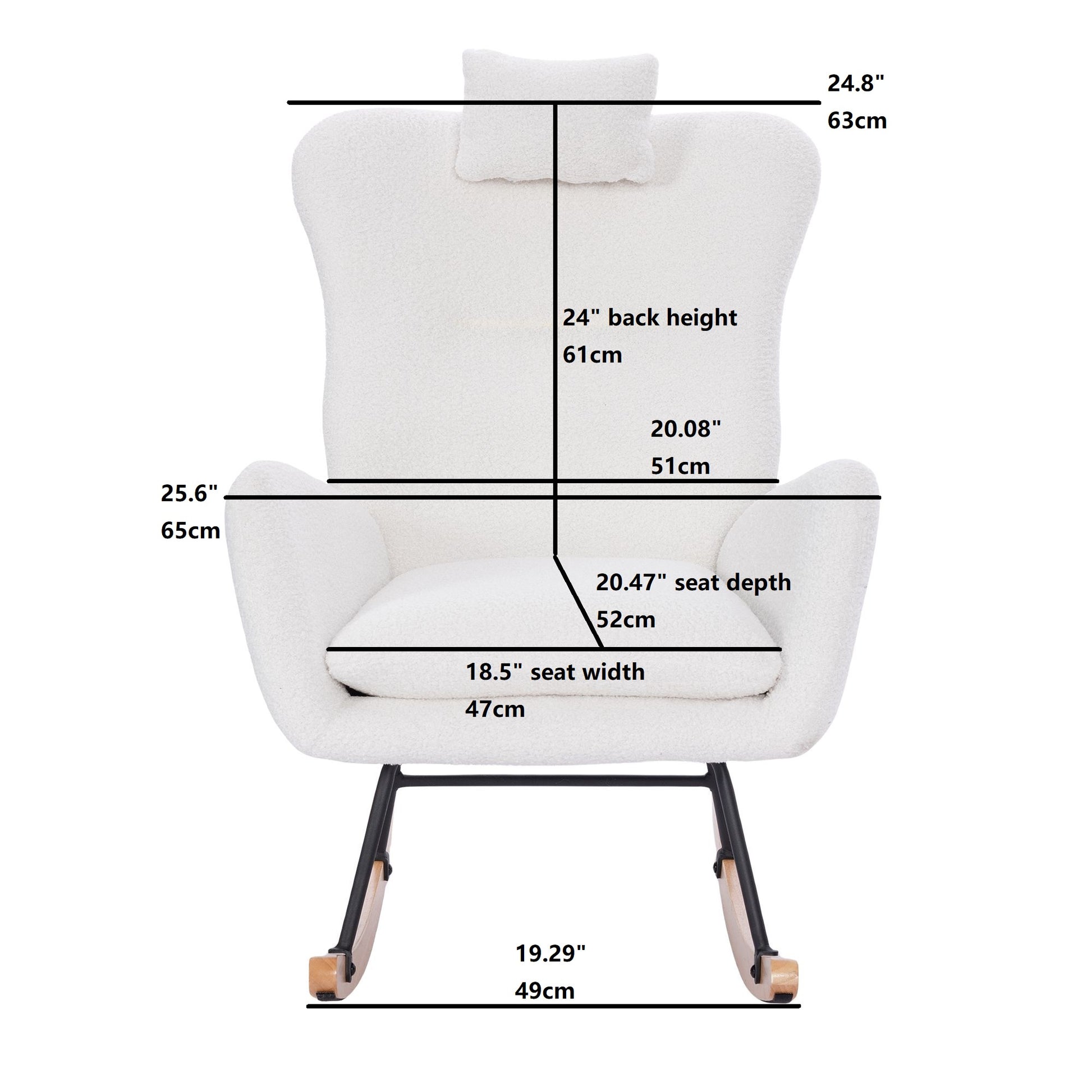 Teddy Upholstered Nursery Rocking Chair For Living Room Bedroom White Teddy White Foam Metal