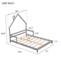 Full House Shaped Headboard Bed With Handrails ,Slats ,Grey Full Grey Wood Bedroom American Design Pine Bed Frame Pine