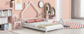 Full House Shaped Headboard Bed With Handrails ,Slats ,White Full White Wood Bedroom American Design Pine Bed Frame Pine