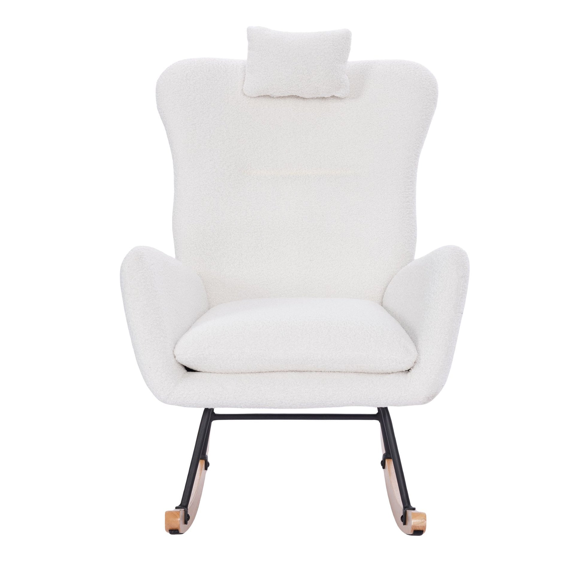 Teddy Upholstered Nursery Rocking Chair For Living Room Bedroom White Teddy White Foam Metal