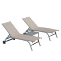 Chaise Lounge Outdoor Set Of 3, Lounge Chairs For Outside With Wheels, Outdoor Lounge Chairs With 5 Adjustable Position, Pool Lounge Chairs For Patio, Beach Khaki,2 Lounge Chairs 1 Table Khaki Aluminium