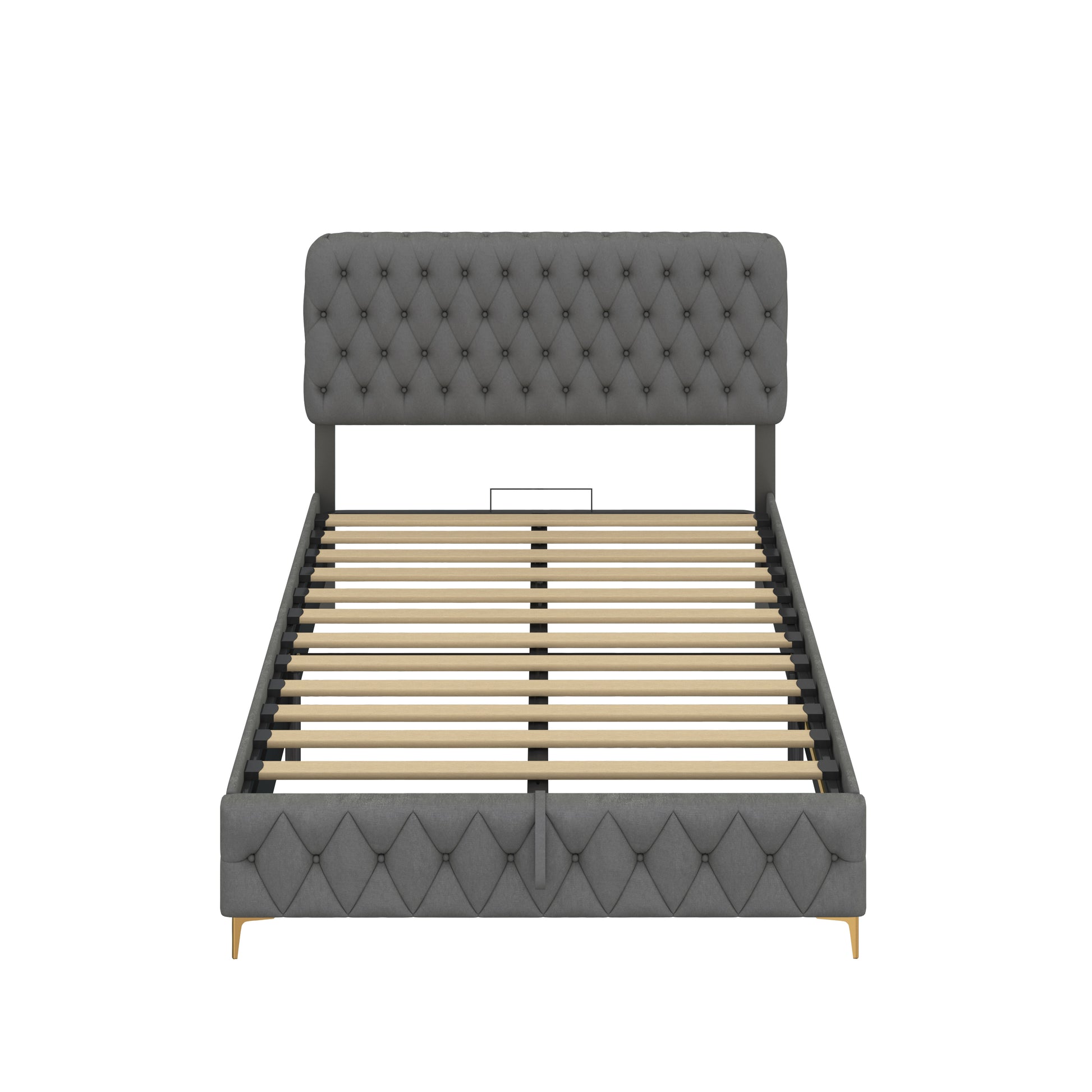 Full Platform Bed Frame With Pneumatic Hydraulic Function, Velvet Upholstered Bed With Deep Tufted Buttons, Lift Up Storage Bed With Hidden Underbed Oversized Storage, Gray Full Grey Velvet