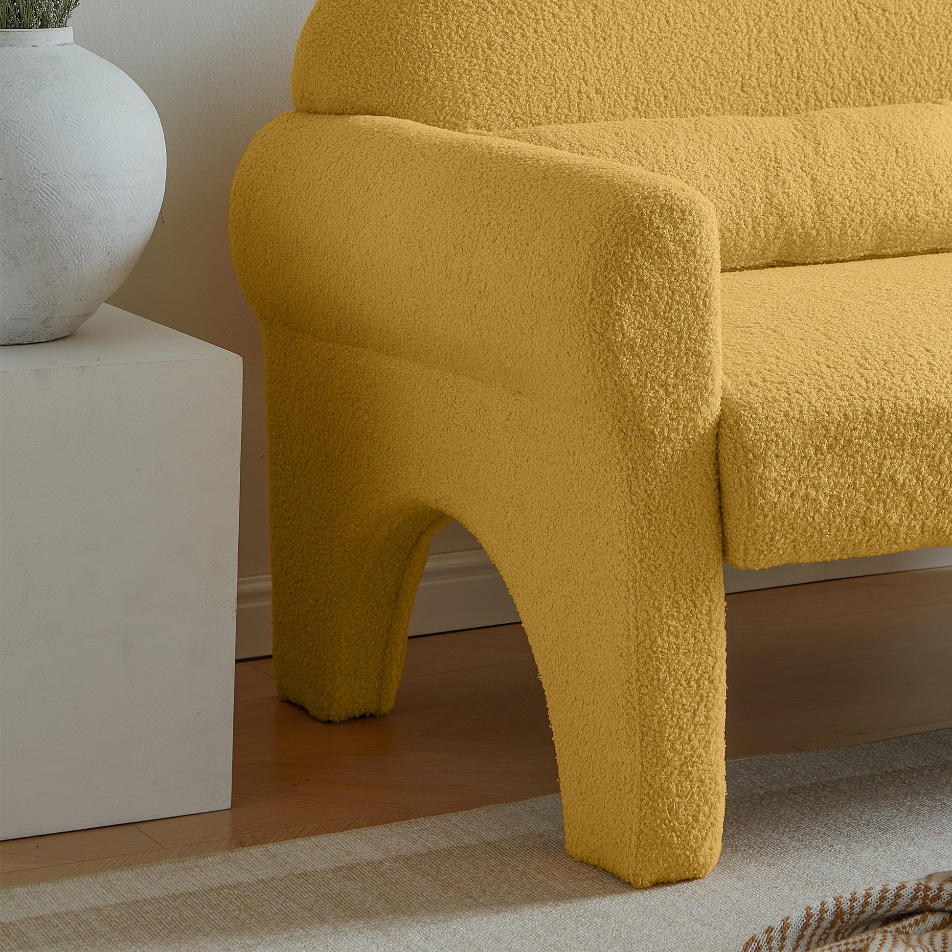 2 Piece Set Sofa Couch,Modern Boucle Seat & Accent Chair For Living Room Yellow Foam 3 Seat