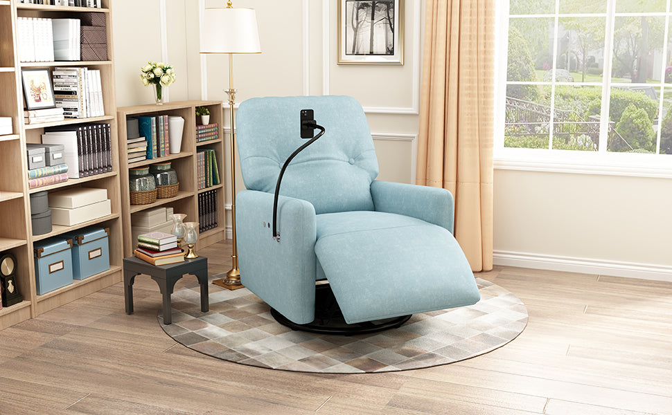 270 Degree Swivel Electric Recliner Home Theater Seating Single Reclining Sofa Rocking Motion Recliner With A Phone Holder For Living Room, Blue Blue Foam Polyester