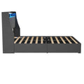 Queen Size Bed Frame With Led, 4 Under Bed Portable Storage Drawers, Wings Headboard Design, Dark Grey Box Spring Not Required Queen Dark Grey Metal Bedroom Bed Frame Upholstered Linen Upholstered