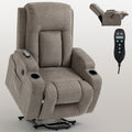 Infinite Position Single Motor Up To 350 Lbs Power Lift Recliner Chair For Elderly, Heavy Duty Motion Mechanism With 8 Point Vibration Massage And Lumbar Heating, Usb Charging Port, Cup Holders, Brown White Metal Primary Living Space Heavy Duty Pine