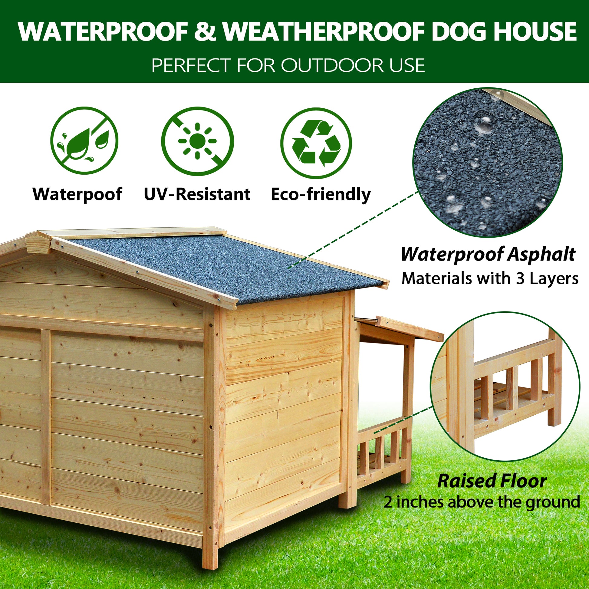 Durable Waterproof Dog Houses For Small Medium Large Dogs Outdoor & Indoor, Wooden Puppy Shelter Large Doghouse With Porch For Winter Wood Solid Wood