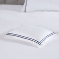 100% Cotton Sateen Embroidered Comforter Set White Navy Cotton