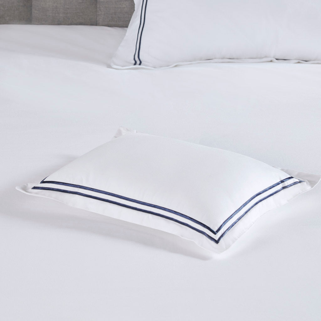 100% Cotton Sateen Embroidered Comforter Set White Navy Cotton