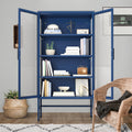 Double Glass Door Storage Cabinet With Adjustable Shelves And Feet Cold Rolled Steel Sideboard Furniture For Living Room Kitchen Blue Blue Tempered Glass