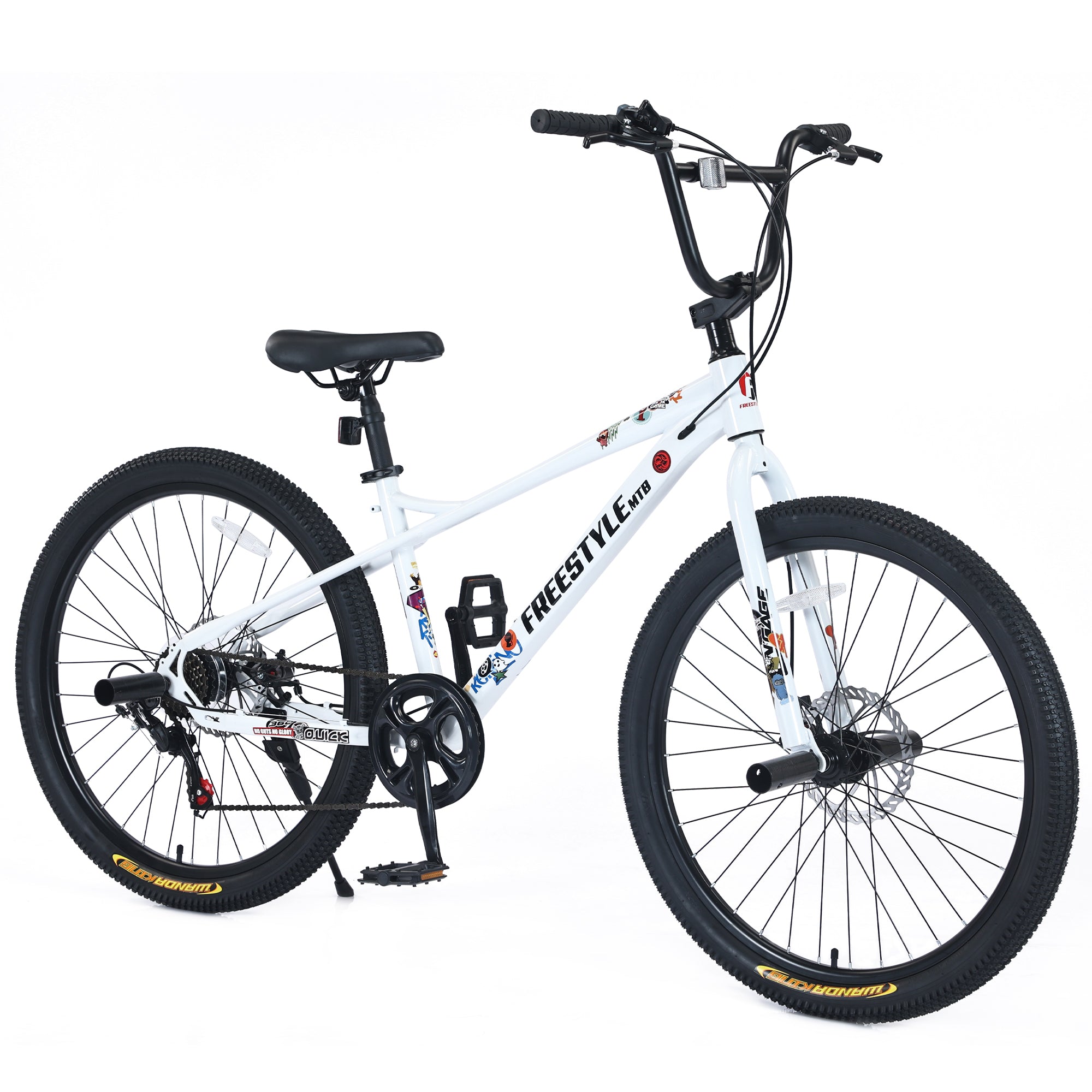 Freestyle Kids Bike Double Disc Brakes 26 Inch Children'S Bicycle For Boys Girls Age 12 Years Cycling White Garden & Outdoor Carbon Steel