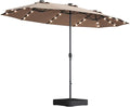 15X9Ft Large Double Sided Rectangular Outdoor Twin Patio Market Umbrella With Light And Base Taupe Taupe Metal