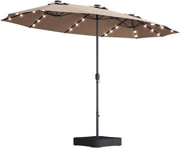 15X9Ft Large Double Sided Rectangular Outdoor Twin Patio Market Umbrella With Light And Base Taupe Taupe Metal