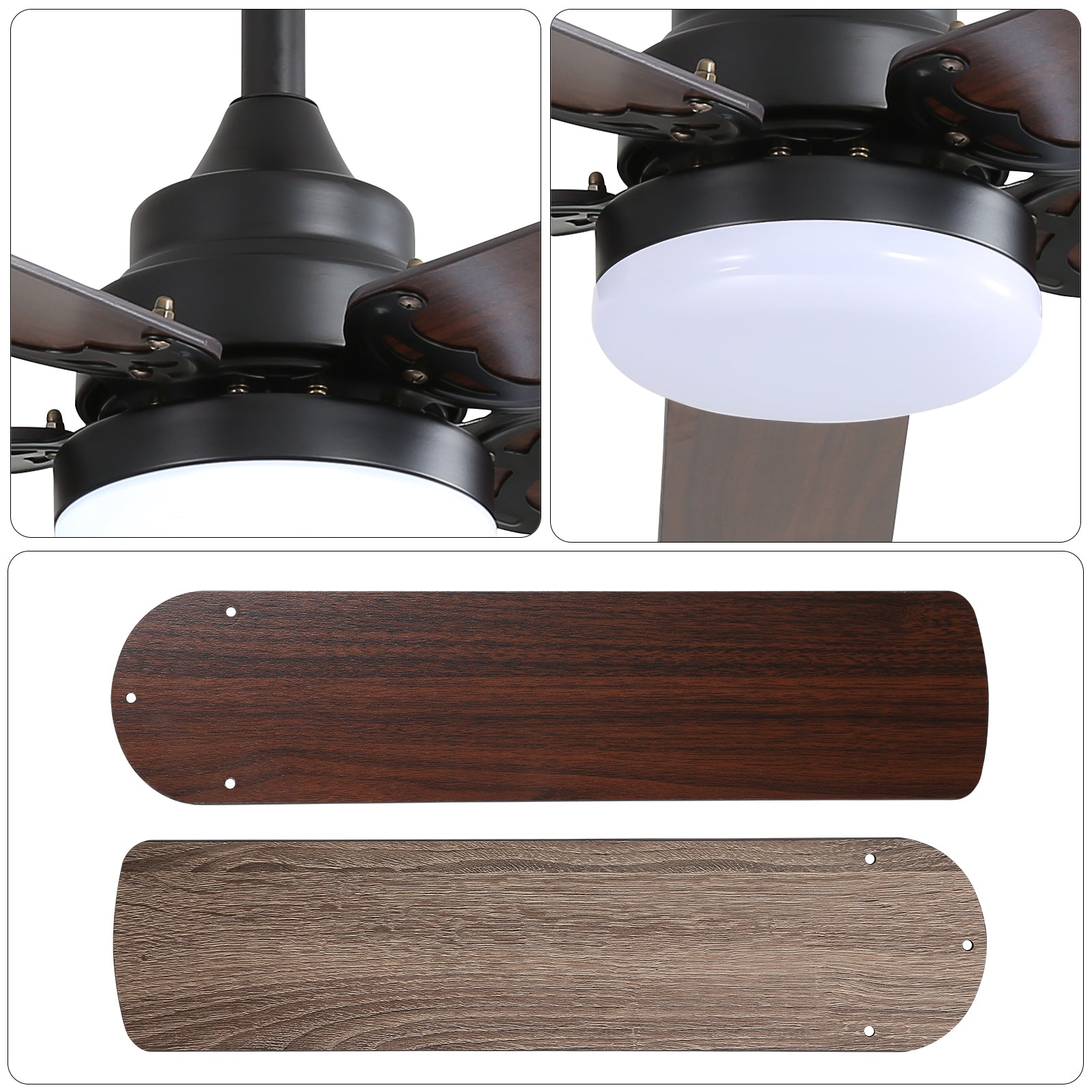 Low Profile 42 Inch Ceiling Fan 5 Blades Noiseless Reversible Dc Motor Remote Control With Led Light Black Mdf