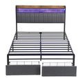 Queen Bed Frames With Storage Headboard And Drawers, Led Platform Bed Frame Queen Size, Led Upholstered Bed Frame With Charging Station, No Box Spring Needed, Easy Assembly, Grey Box Spring Not Required Gray Metal Bedroom Bed Frame Mdf Metal