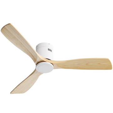 52 Inch Ceiling Fan Natural 3 Solid Wood Fan Blade Noiseless Reversible Dc Motor Remote Control For Living Room White Metal & Wood