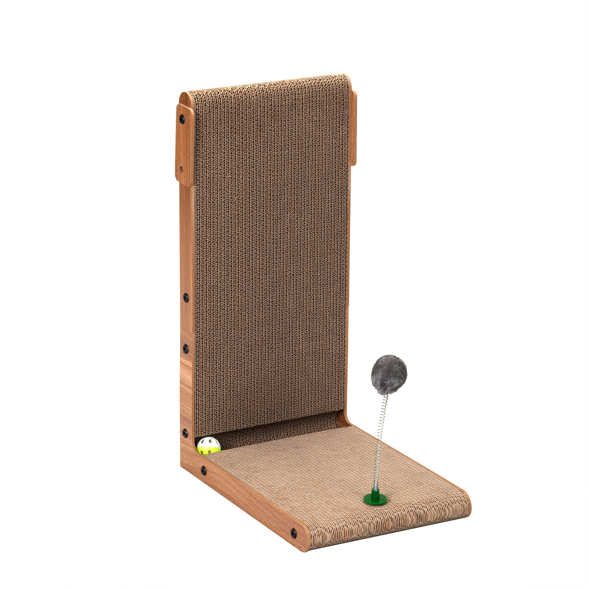 Indoor Cat Scratching Board For Small To Large Cat, Corrugated Board Covered Cat Scratcher, Cat Scratching Pad With Bell And Built In Toy Brown Mdf