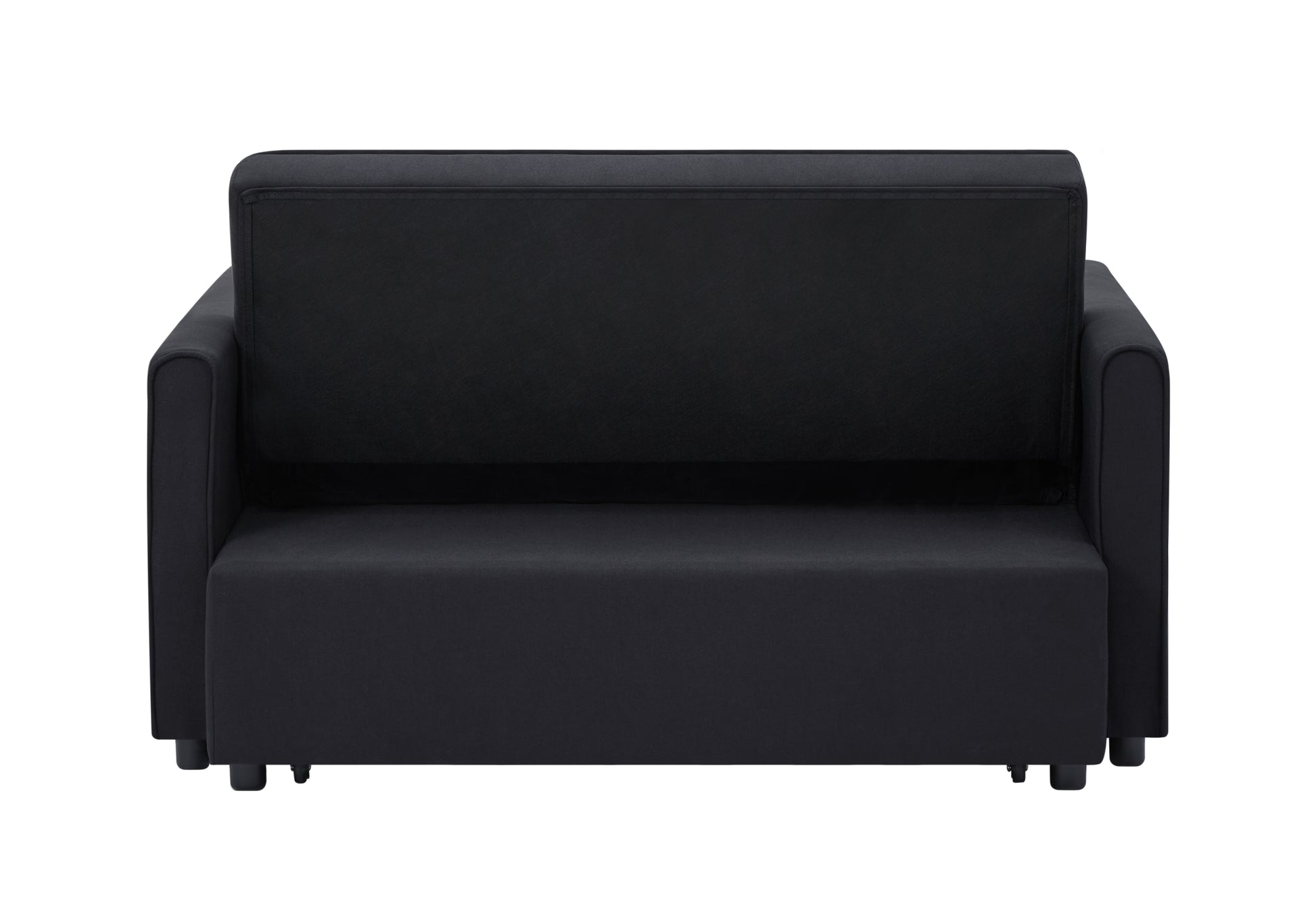 Modern Linen Convertible Loveseat Sleeper Sofa Couch With Adjustable Backrest, 2 Seater Sofa With Pull Out Bed With 2 Lumbar Pillows For Small Living Room & Apartment Black Polyester