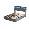 Queen Size Bed Frame With Led, 4 Under Bed Portable Storage Drawers, Wings Headboard Design, Light Grey Box Spring Not Required Queen Light Grey Metal Bedroom Bed Frame Upholstered Linen Upholstered