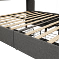 Queen Size Bed Frame With Led, 4 Under Bed Portable Storage Drawers, Wings Headboard Design, Dark Grey Box Spring Not Required Queen Dark Grey Metal Bedroom Bed Frame Upholstered Linen Upholstered