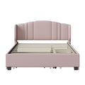 Upholstered Platform Bed With Wingback Headboard, One Twin Trundle And 2 Drawers, No Box Spring Needed, Linen Fabric, Queen Size Pink Pink Linen