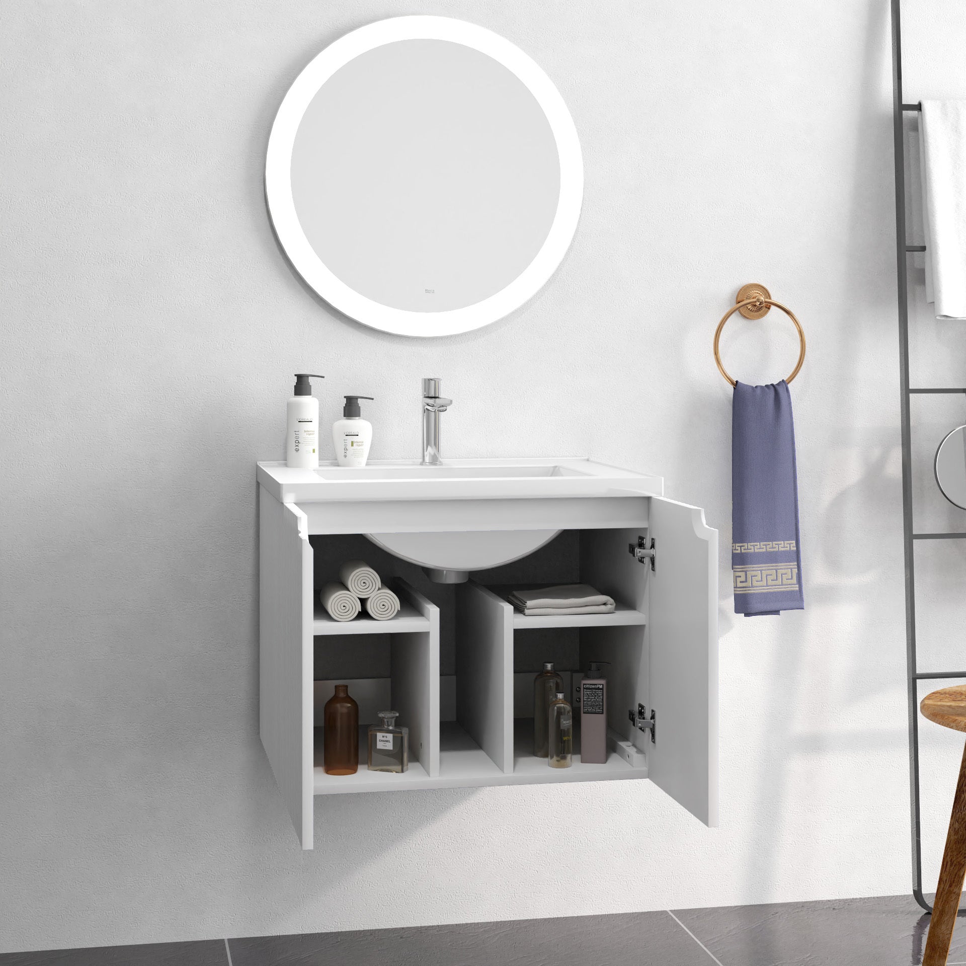 24" Floating Wall Mounted Bathroom Vanity With White Porcelain Sink And Soft Close Doors White Ceramic Mdf