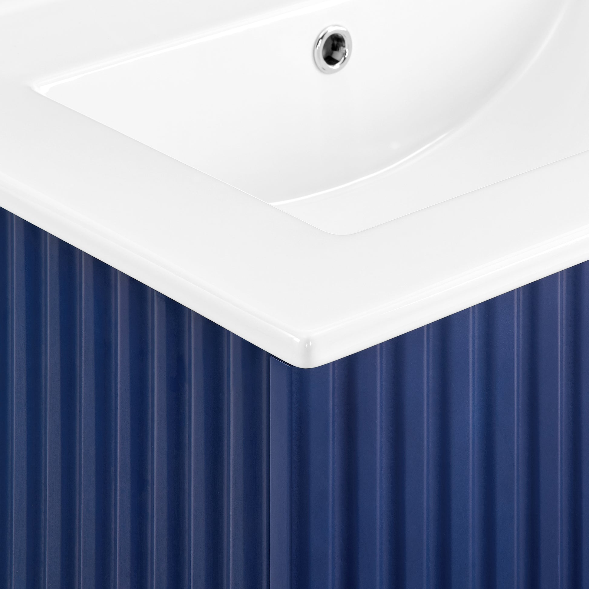 24" Floating Wall Mounted Bathroom Vanity With White Porcelain Sink And Soft Close Doors Blue Ceramic Mdf