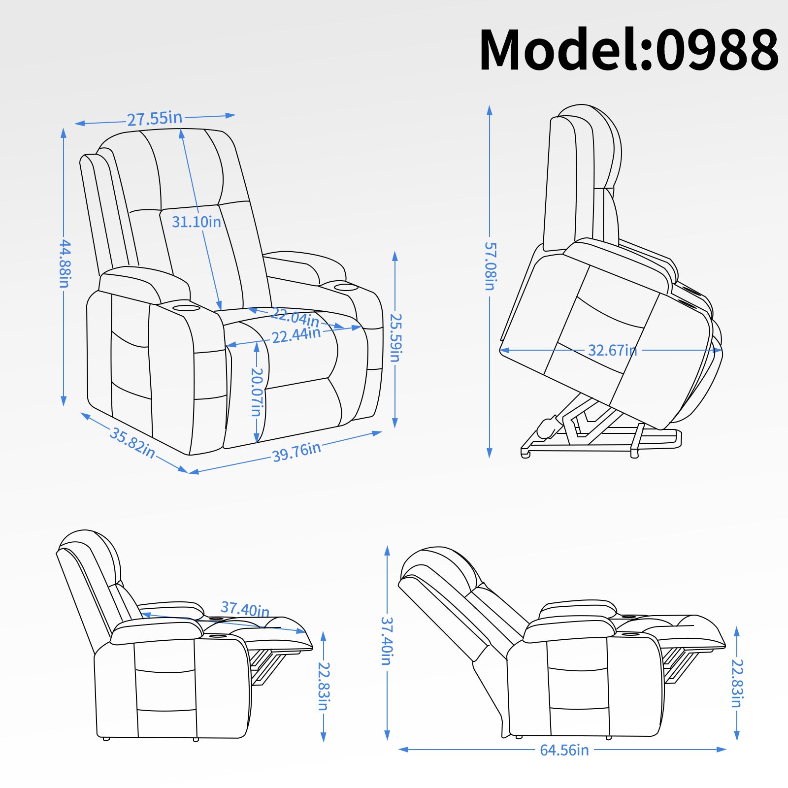 Infinite Position Single Motor Up To 350 Lbs Power Lift Recliner Chair For Elderly, Heavy Duty Motion Mechanism With 8 Point Vibration Massage And Lumbar Heating, Usb Charging Port, Cup Holders, Grey White Metal Primary Living Space Heavy Duty Pine Grey