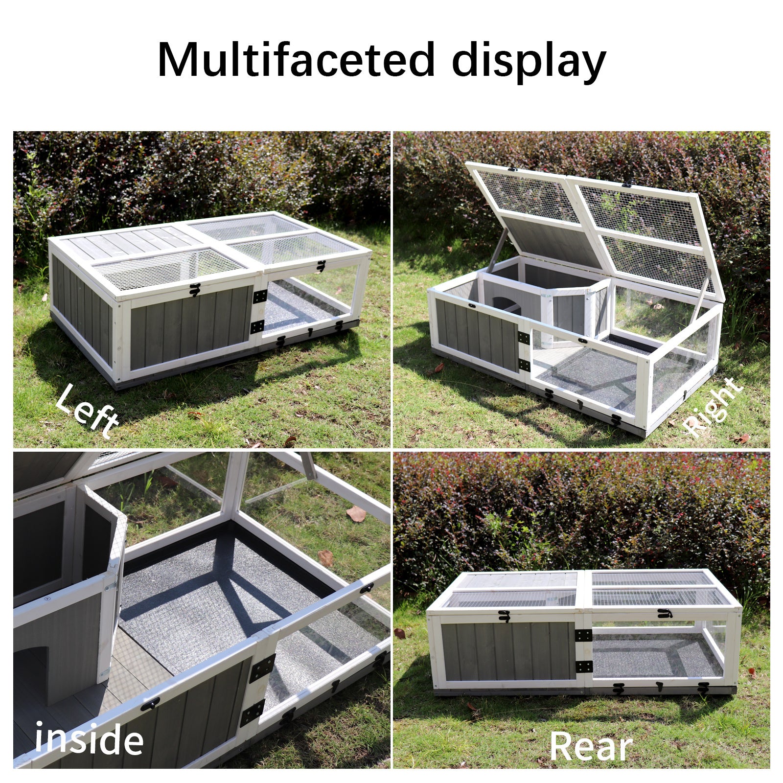 43"Upgrade Waterproof Tray, Activity Tray, Wooden Turtle House Indoor Small Animal Turtle Cage Outdoor Wooden Reptile Cage,With Rest Area And Play Water Game Area Grey Solid Wood