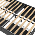 Queen Size Bed Frame With Led, 4 Under Bed Portable Storage Drawers, Wings Headboard Design, Dark Grey Box Spring Not Required Queen Dark Grey Metal Bedroom Bed Frame Upholstered Linen Upholstered