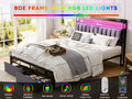 Queen Bed Frames With Storage Headboard And Drawers, Led Platform Bed Frame Queen Size, Led Upholstered Bed Frame With Charging Station, No Box Spring Needed, Easy Assembly, Grey Box Spring Not Required Gray Metal Bedroom Bed Frame Mdf Metal