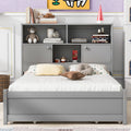 Full Size Platform Bed With Storage Headboard, Charging Station And 4 Drawers, Gray Box Spring Not Required Full Gray Wood Bedroom Bed Frame Solid Wood Mdf