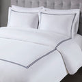 100% Cotton Sateen Embroidered Comforter Set White Navy Cotton