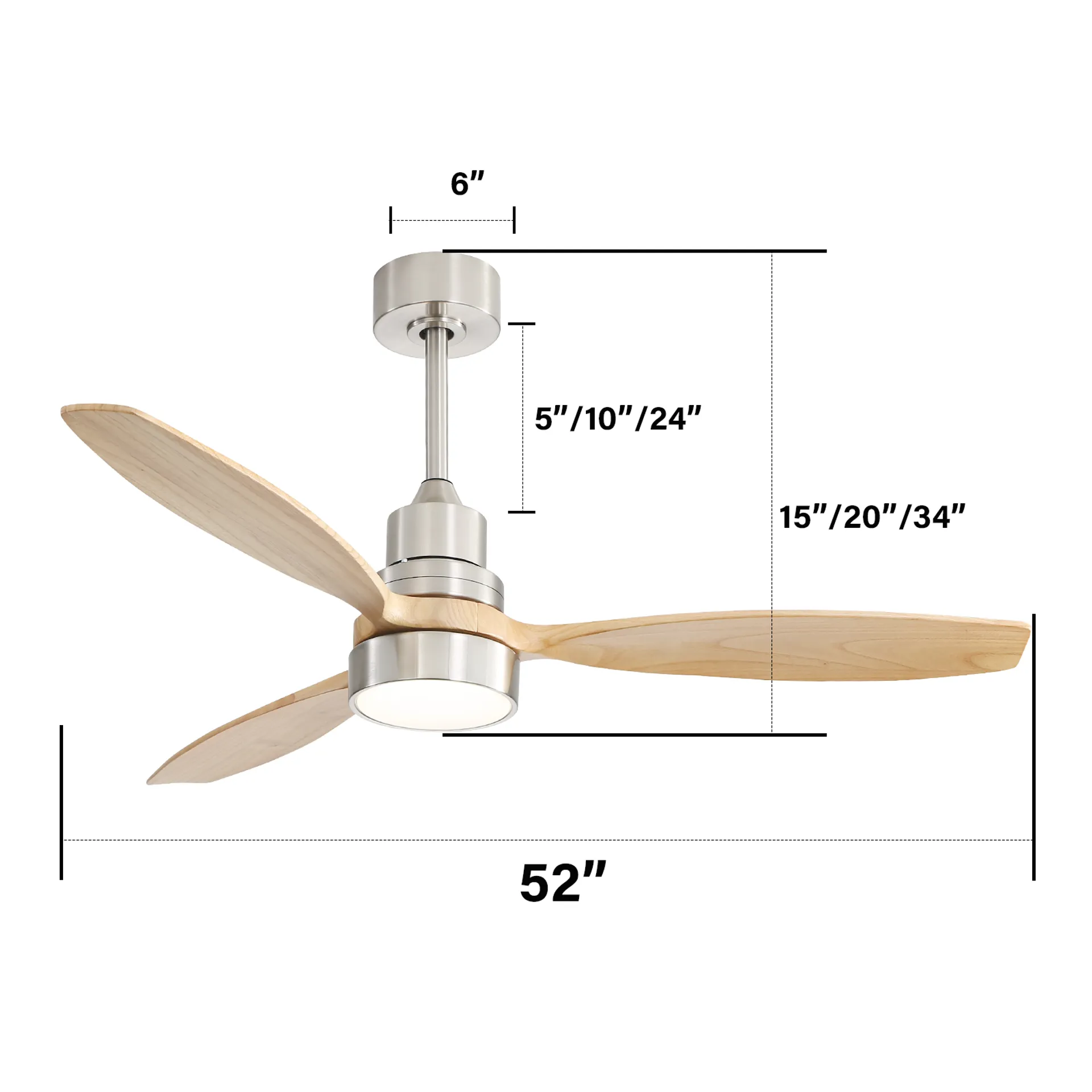 Low Profile 52 Inch Integrated Led Indoor Kit And Remote Control For Living Room Brushed Nickel Metal & Wood