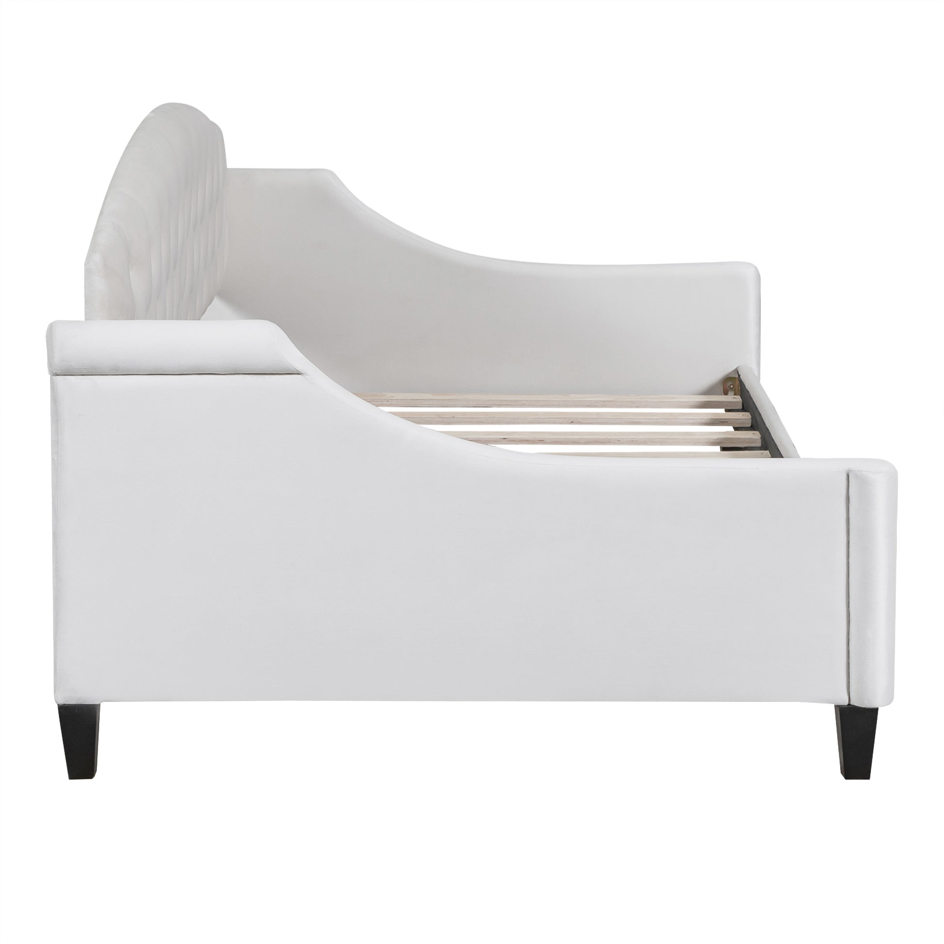 Modern Luxury Tufted Button Daybed,Twin,Beige Box Spring Not Required Twin Beige Wood Velvet Upholstered