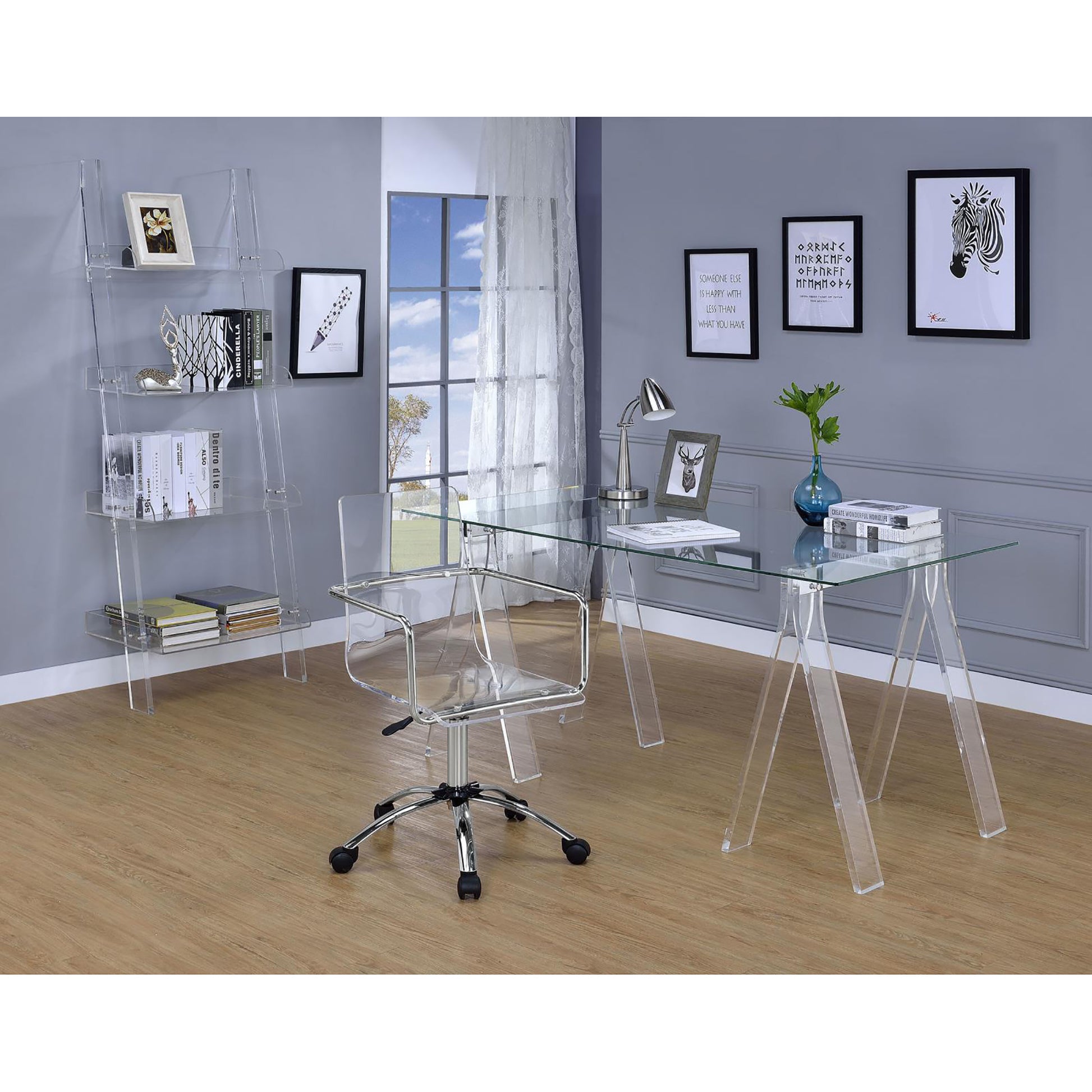 Clear Acrylic Ladder Bookcase 4 Clear Ladder Vertical Office Plastic Open Back Contemporary,Modern Acrylic