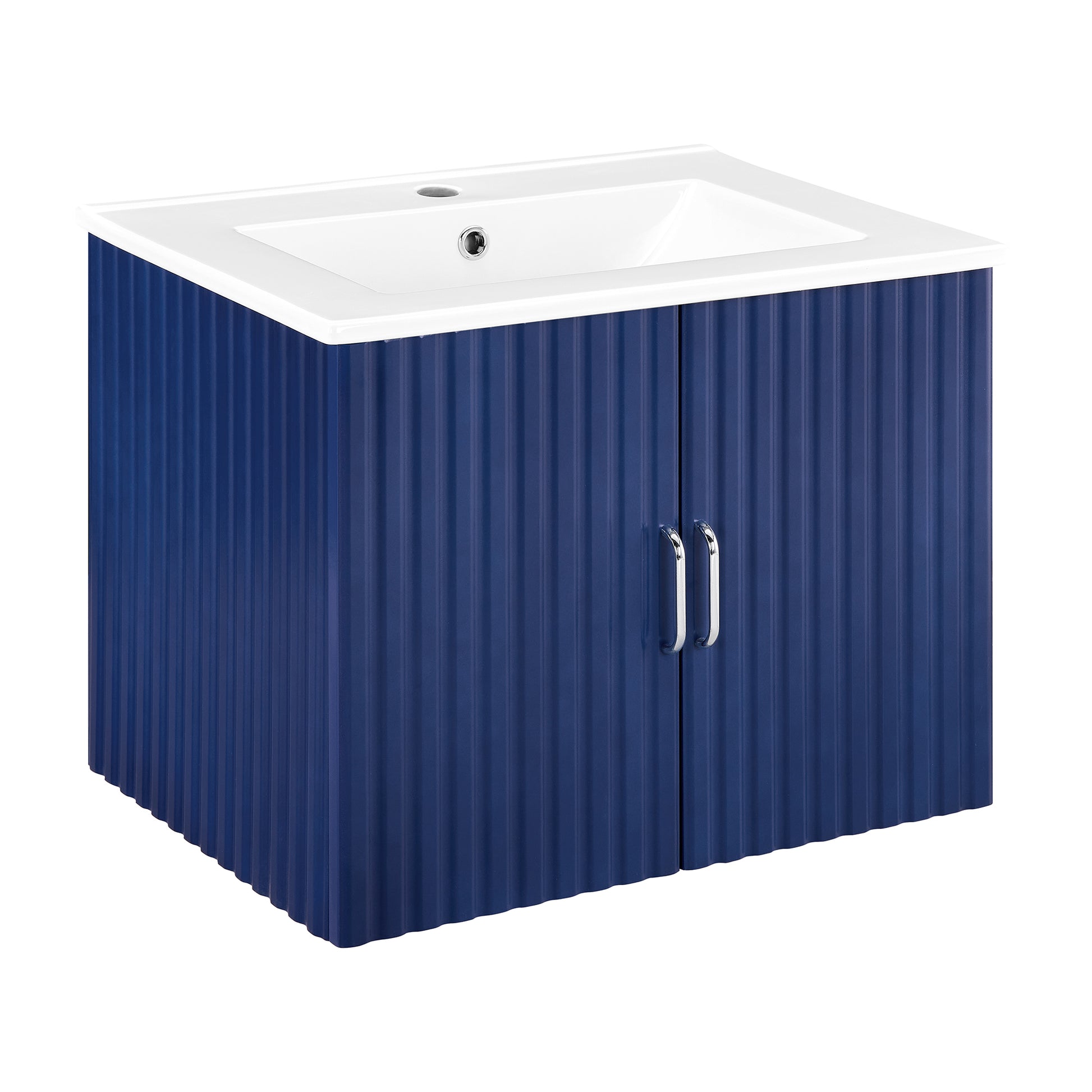 24" Floating Wall Mounted Bathroom Vanity With White Porcelain Sink And Soft Close Doors Blue Ceramic Mdf