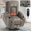 Infinite Position Single Motor Up To 350 Lbs Power Lift Recliner Chair For Elderly, Heavy Duty Motion Mechanism With 8 Point Vibration Massage And Lumbar Heating, Usb Charging Port, Cup Holders, Brown White Metal Primary Living Space Heavy Duty Pine